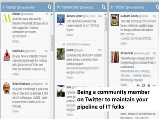 Being a community member
on Twitter to maintain your
pipeline of IT folks
 