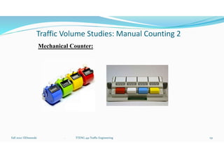 Traffic Volume Studies: Manual Counting 2
Mechanical Counter:
Fall 2021/ ElDessouki 151
. TTENG 441 Traffic Engineering
 