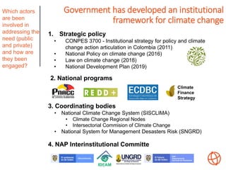 4. NAP Interinstitutional Committe
3. Coordinating bodies
• National Climate Change System (SISCLIMA)
• Climate Change Reg...