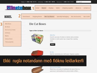 1
            2

3




    Ekki rugla notandann með flóknu leiðarkerfi
 