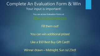 Complete An Evaluation Form & Win
Your input is important!
You can access Evaluation Forms at:
http://TulsaTechFest.com
 