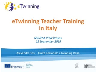 eTwinning Teacher Training
in Italy
NSS/PSA PDW Krakov
12 September 2019
Alexandra Tosi – Unità nazionale eTwinning Italia
 