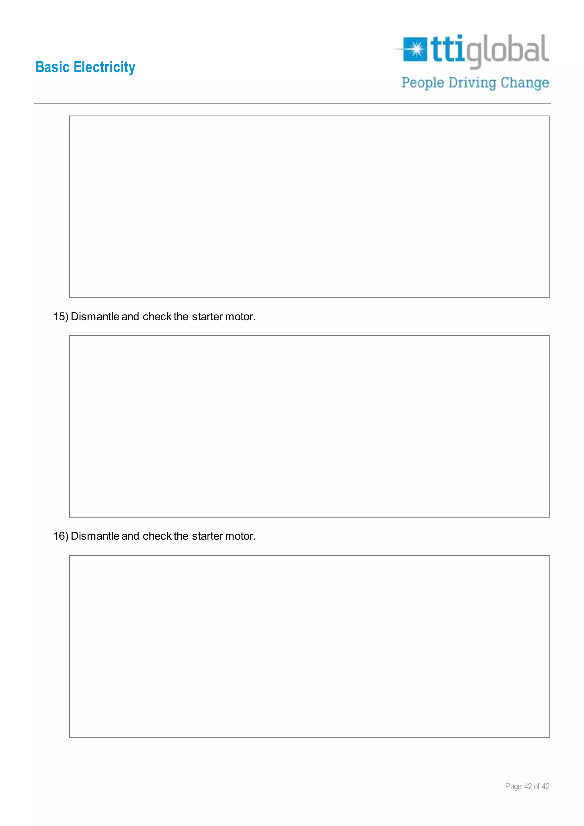 Basic Electricity
Page 42 of 42
15) Dismantle and check the starter motor.
16) Dismantle and check the starter motor.
 