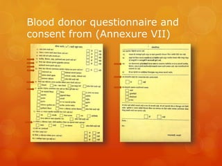 Blood donor questionnaire and
consent from (Annexure VII)
 