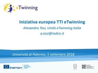 Iniziativa europea TTI eTwinning
Alexandra Tosi, Unità eTwinning Italia
a.tosi@indire.it
Università di Palermo, 5 settembre 2018
 