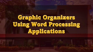 Graphic Organizers
Using Word Processing
Applications
Graphic Organizers
Using Word Processing
Applications
 