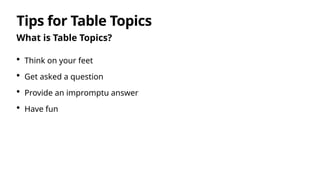 Table Topic Master Script Table Topics Master in Toastmasters Slide Format | PPTX