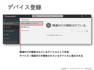 Ⓒ 2019 アールエスコンポーネンツ株式会社
デバイス登録
関連付けが解除されているデバイスとして作成
デバイス＞関連付けが解除されているデバイスに表示される
 