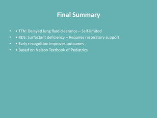 Comprehensive Overview of Neonatal Respiratory Disorders: TTN and RDS | PDF