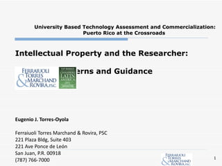   University Based Technology Assessment and Commercialization:  Puerto Rico at the Crossroads  ,[object Object],[object Object],[object Object],[object Object],[object Object],[object Object],[object Object],[object Object],[object Object]