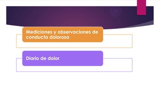 Mediciones y observaciones de
conducta dolorosa

Diario de dolor

 