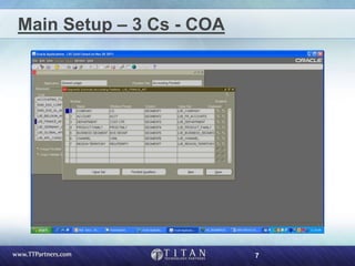 7
Main Setup – 3 Cs - COA
 