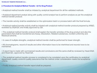 TECHNOLOGY TRANSFER PROCESS IN PHARMACEUTICAL INDUSTRIES ( IP-2/ UNIT 2 ...
