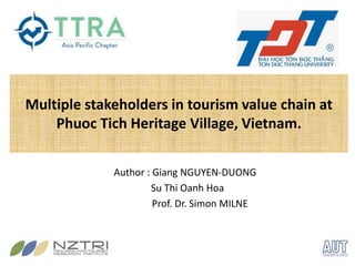Multiple stakeholders in tourism value chain at
Phuoc Tich Heritage Village, Vietnam.
Author : Giang NGUYEN-DUONG
Su Thi Oanh Hoa
Prof. Dr. Simon MILNE
 