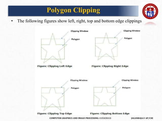 COMPUTER GRAPHICS AND IMAGE PROCESSING-1151CS113 JAGANRAJA.V AP/CSE
• The following figures show left, right, top and bottom edge clippings
Polygon Clipping
 