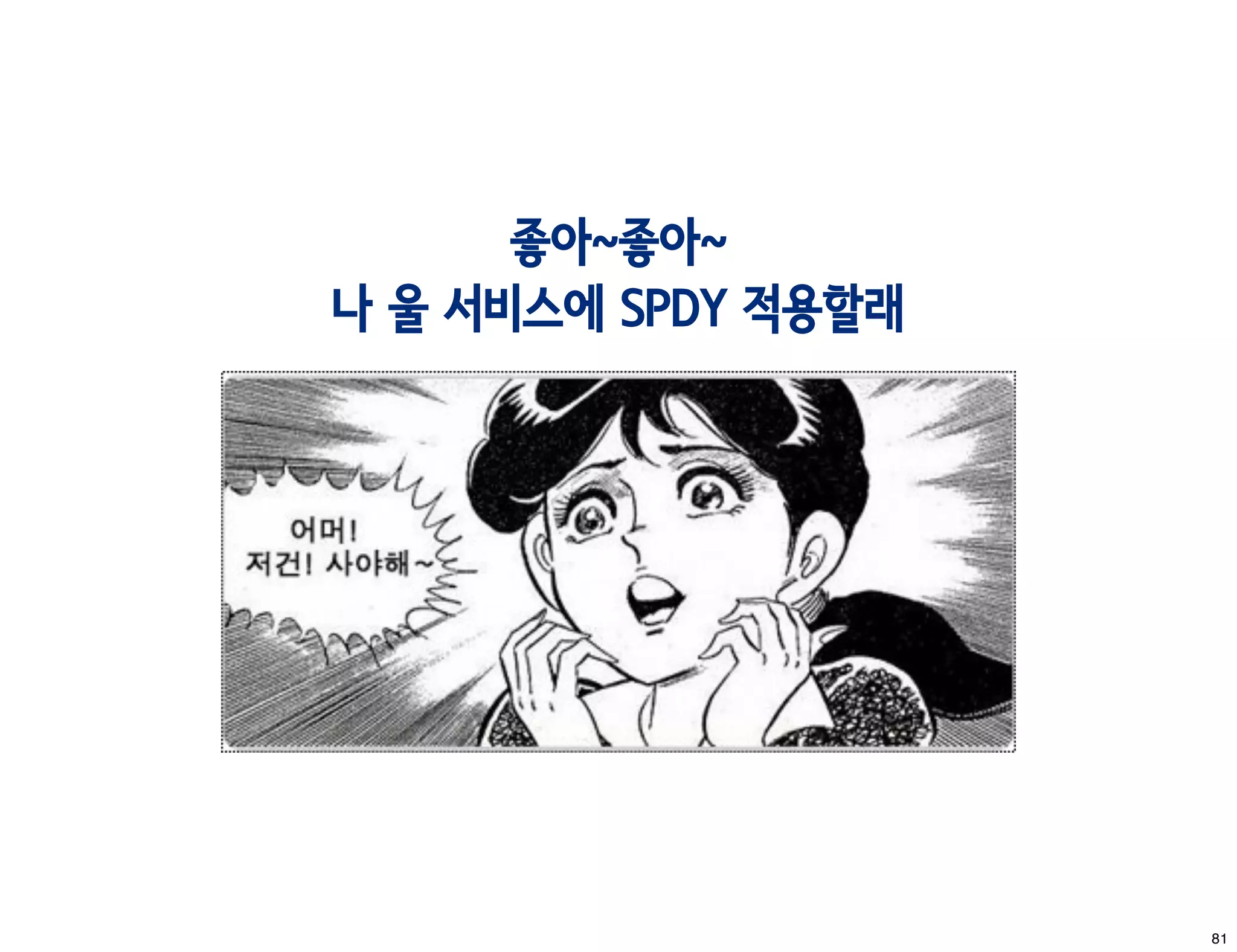 좋아~좋아~
나 울 서비스에 SPDY 적용할래




                     81
 