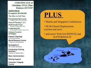 PLUS
• Manila and Singapore Conferences
• HLM-Church Deployments
(current and new)
• and more! With SACRIFICES and
SUFFERINGS 
 