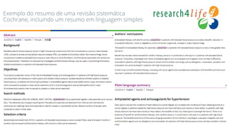 Exemplo do resumo de uma revisão sistemática
Cochrane, incluindo um resumo em linguagem simples
 