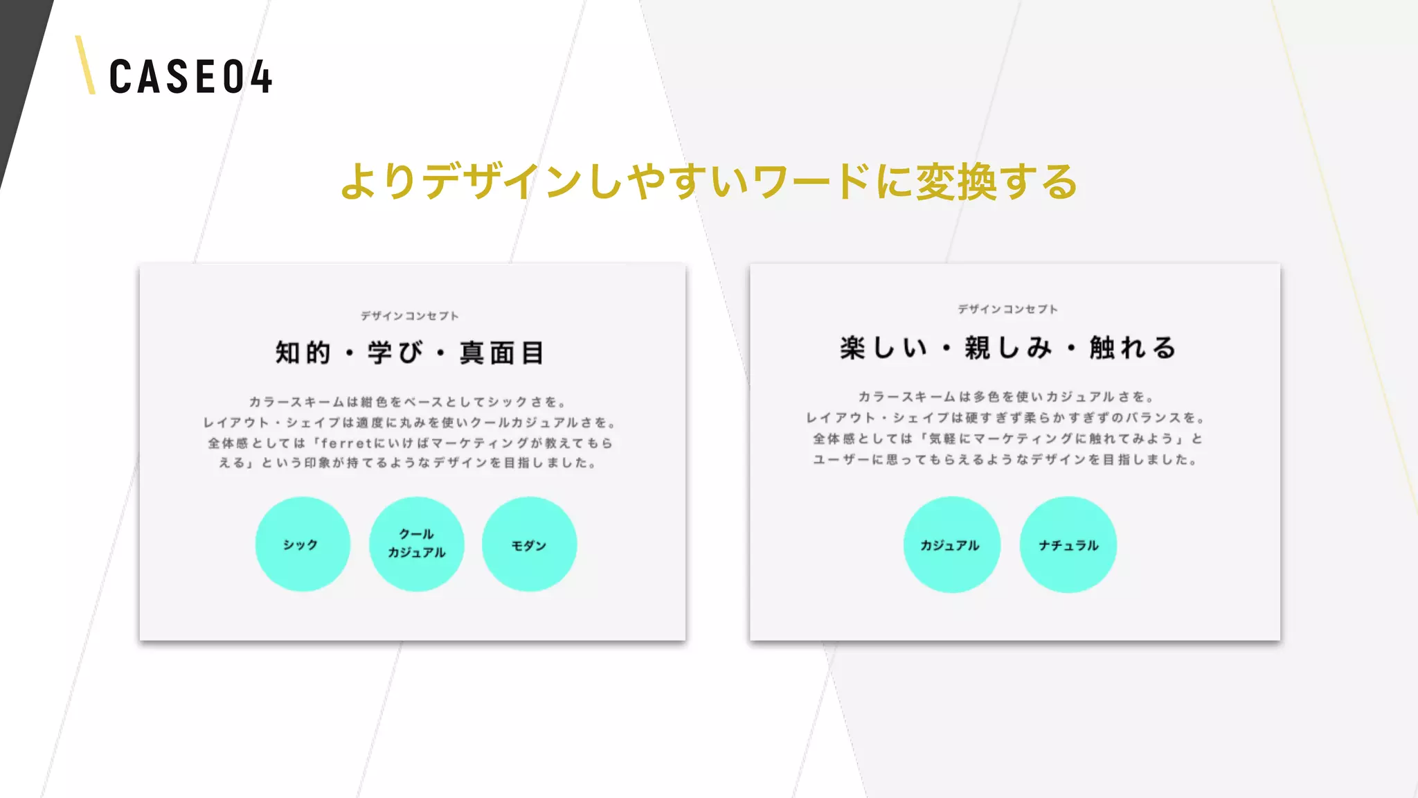 よりデザインしやすいワードに変換する
CASE04
 
