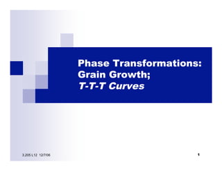 3.205 L12 12/7/06
Phase Transformations:
Grain Growth;
T-T-T Curves
1

 