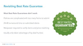 © 2015 TRAVEL TRIPPER | 32
Revisiting Best Rate Guarantee
Most Best Rate Guarantees don’t work
Policies are complicated with too many forms to submit
24-48 turnaround time on submitted claims
Manpower required to verify claims and price matching
Usually only taken advantage of by deal hunters
 