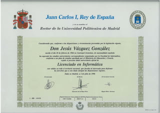 Título de Licenciado en Informática de Jesús Vázquez
