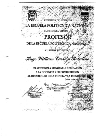 Título de Professor, de la Escuela Politécnica Nacional