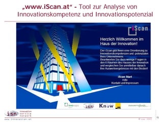 „www.iScan.at“ - Tool zur Analyse von
Innovationskompetenz und Innovationspotenzial




                                                     15
                                        © isn 2005
 