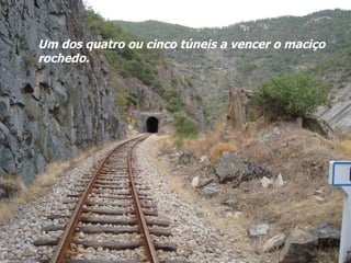 Um dos quatro ou cinco túneis a vencer o maciço rochedo. 