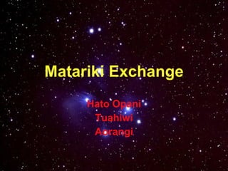 Matariki Exchange
     Hato Opani
      Tuahiwi
      Aorangi
 