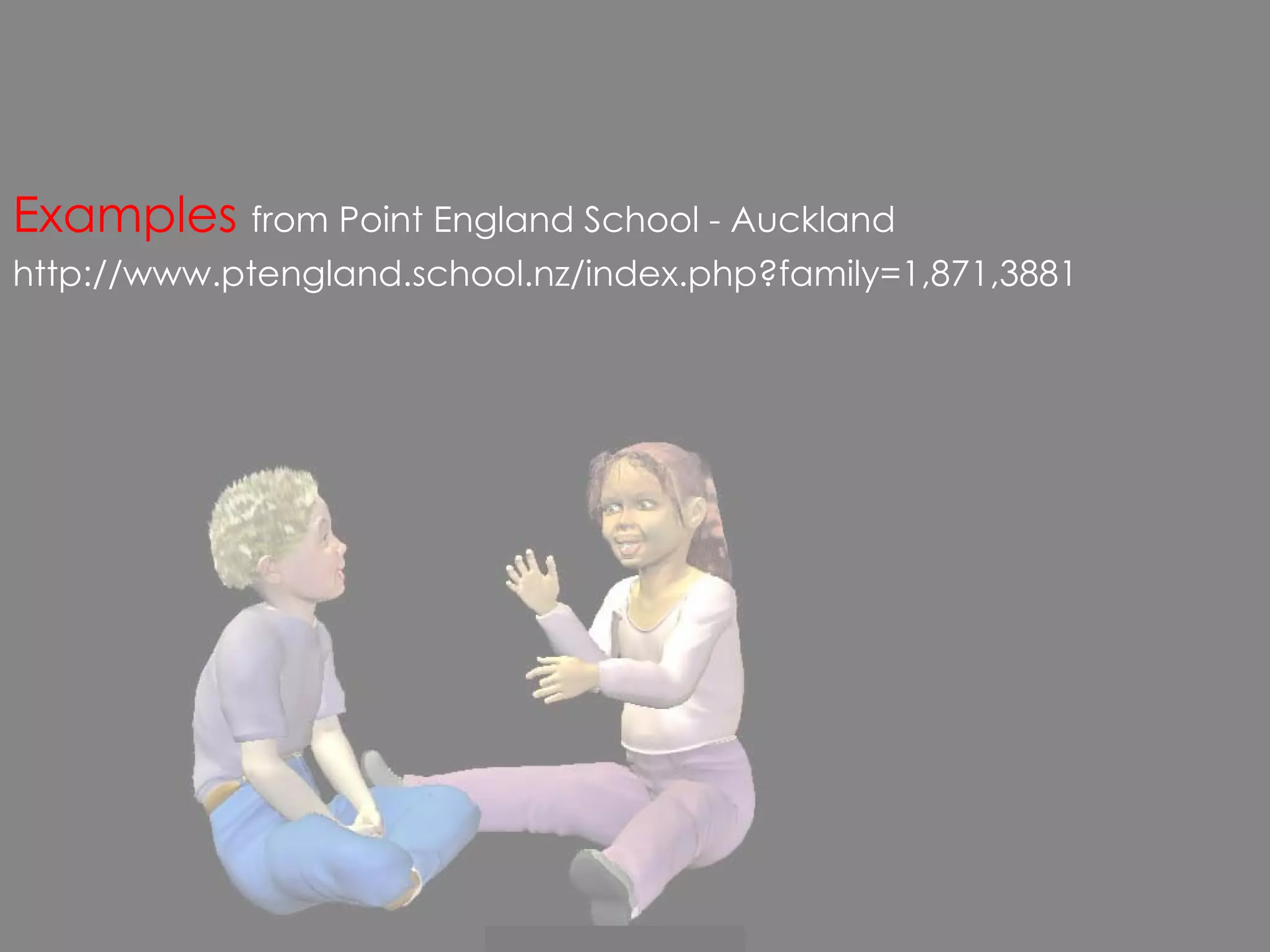 Examples   from  Point England School - Auckland http://www.ptengland.school.nz/index.php?family=1,871,3881 
