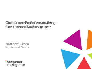 © Consumer Intelligence 2015
Slide: 18
Slide No: 18
© Consumer Intelligence 2015
Matthew Green
Key Account Director
Consumer Preferences for
Connected Car Insurance
The Connected Car: Making
Consumers Lives Easier
 