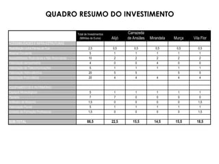 QUADRO RESUMO DO INVESTIMENTO 