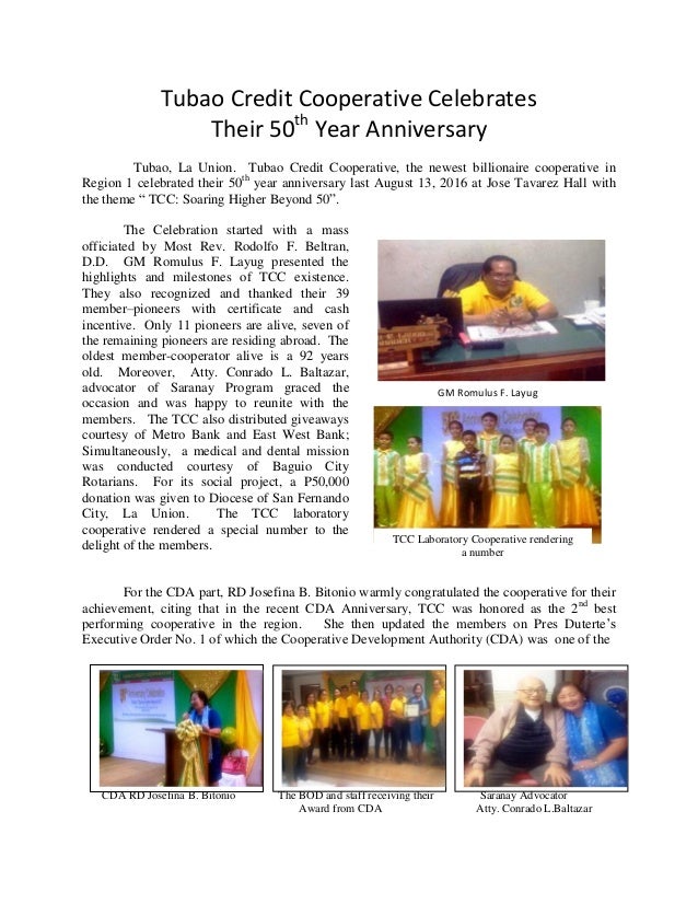 tubao credit cooperative celebrates their 50 year anniversary