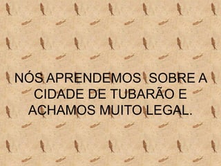 NÓS APRENDEMOS SOBRE A
  CIDADE DE TUBARÃO E
 ACHAMOS MUITO LEGAL.
 