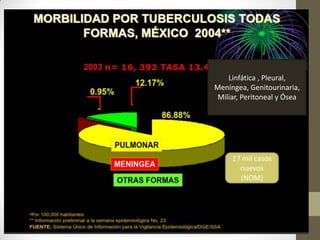 Linfática , Pleural,
Meníngea, Genitourinaria,
Miliar, Peritoneal y Ósea
17 mil casos
nuevos
(NOM)
 