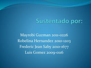 Mayrobi Guzman 2011-0226
Robelina Hernandez 2010-1203
Frederic Jean Saby 2010-1677
Luis Gomez 2009-0116
 