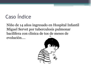 Caso Índice
Niño de 14 años ingresado en Hospital Infantil
Miguel Servet por tuberculosis pulmonar
bacilífera con clínica de tos de meses de
evolución….
 