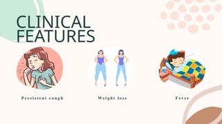 CLINICAL
FEATURES
F e v e r
We i g h t l o s s
P e r s i s t e n t c o u g h
 