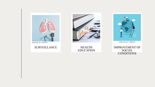 SURVEILLANCE HEALTH
EDUCATION
IMPROVEMENT OF
SOCIAL
CONDITIONS
 