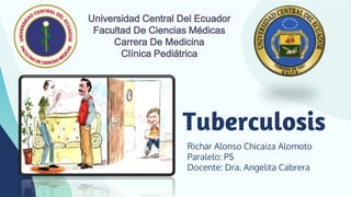 Tuberculosis
Richar Alonso Chicaiza Alomoto
Paralelo: P5
Docente: Dra. Angelita Cabrera
Universidad Central Del Ecuador
Facultad De Ciencias Médicas
Carrera De Medicina
Clínica Pediátrica
 