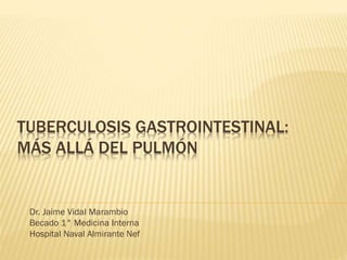 TUBERCULOSIS GASTROINTESTINAL:
MÁS ALLÁ DEL PULMÓN
Dr. Jaime Vidal Marambio
Becado 1° Medicina Interna
Hospital Naval Almirante Nef
 