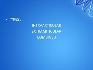 • TYPES :

INTRAARTICULAR
EXTRAARTICULAR
COMBINED

 
