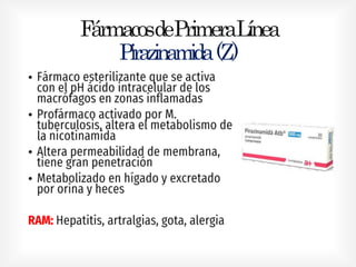 FármacosdePrimeraLínea
Pirazinamida(Z)
•
•
•
•