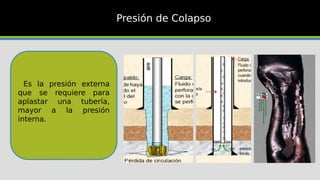 Es la presión externa
que se requiere para
aplastar una tubería,
mayor a la presión
interna.
Presión de Colapso
 