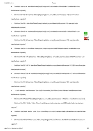 16/02/2024, 12:44 Tubes
https://www.mpjtubing.com/tubes/ 2/8
⚊ Stainless Steel 310H Seamless Tubes (https://mpjtubing.com/...