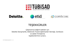© 2017 Deloitte Danışmanlık A.Ş. | 18
TEŞEKKÜRLER
Çalışmamıza değerli katkıları için
Deloitte Danışmanlık, Elektronik Ticaret İşletmecileri Derneği, ComScore
ve sektör firmalarına
teşekkürlerimizi sunarız.
 