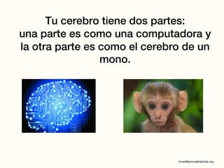 Tu cerebro tiene dos partes:
una parte es como una computadora y
la otra parte es como el cerebro de un
mono.
 