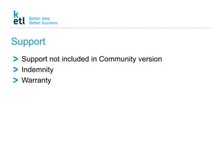 Support
Support not included in Community version
Indemnity
Warranty
 