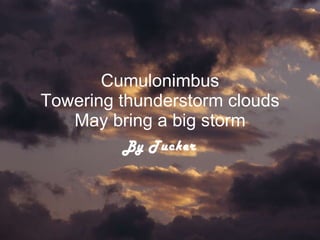 Cumulonimbus Towering thunderstorm clouds May bring a big storm By Tucker 